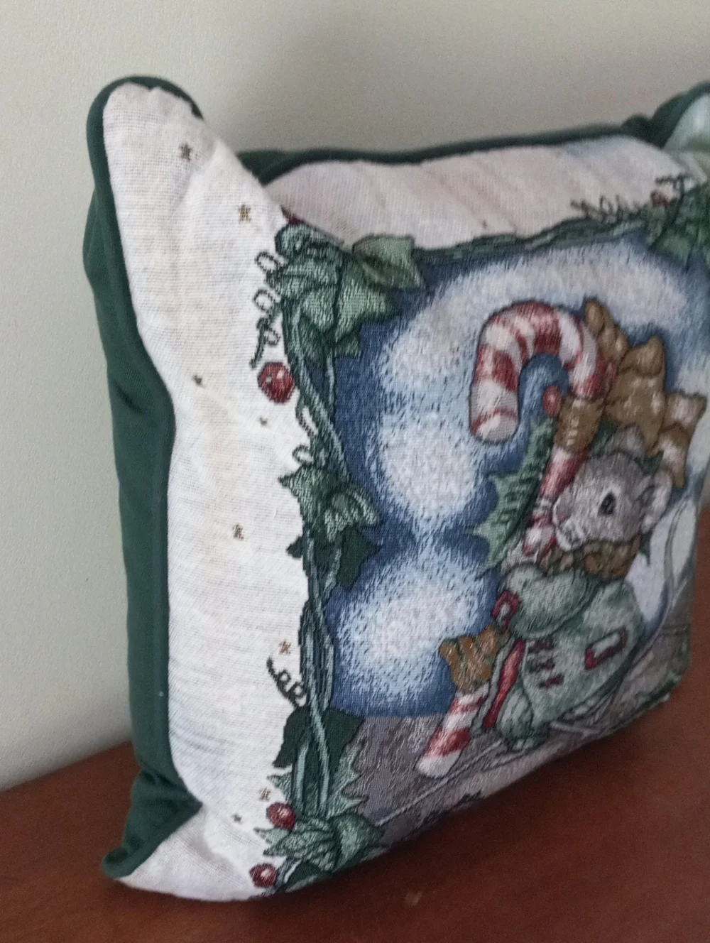 Holiday Mouse Decorative Throw Pillow - Green, Red, Cream